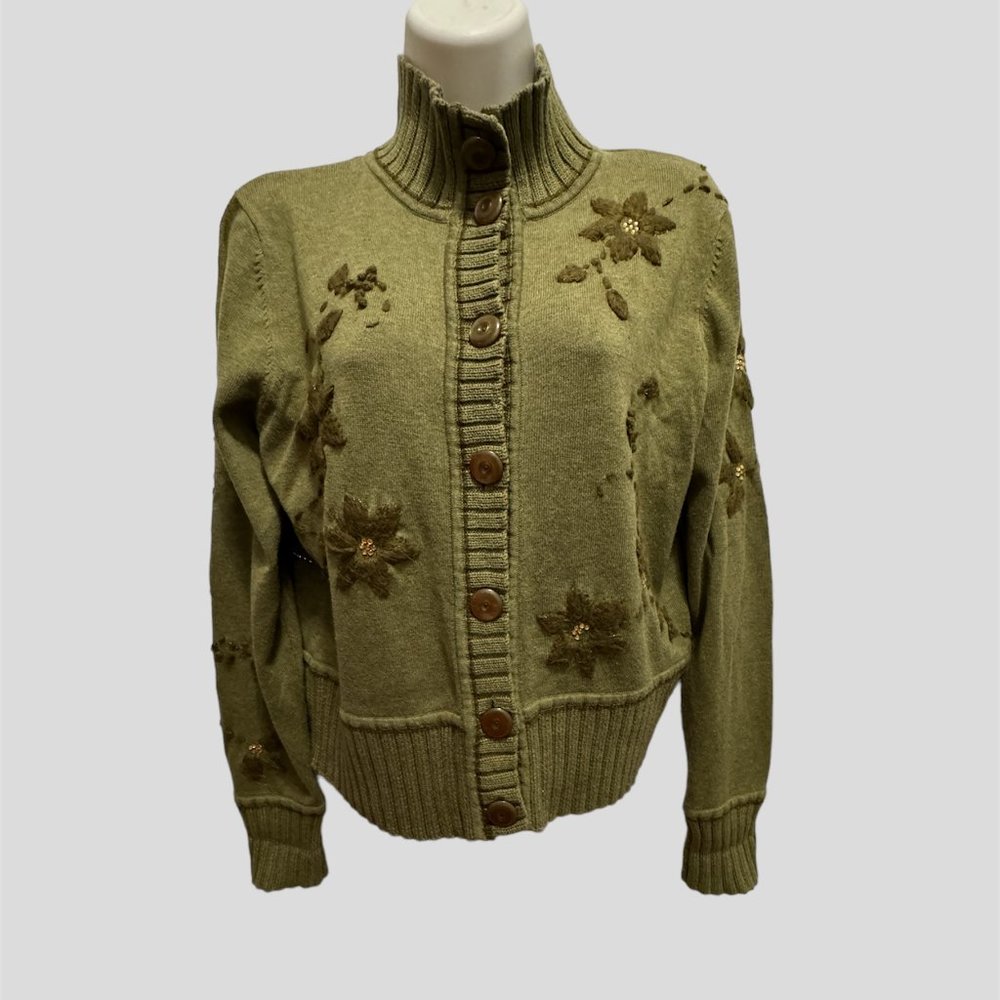 Telluride Clothing co. size large green button up sweater
